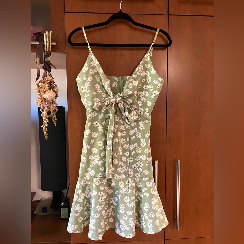 Floral Spaghetti Strap Dress with Cute Front Tie